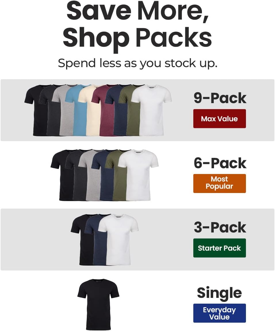 Mens T Shirts Soft Cotton Crew Neck Athletic Fit Casual Tees S-4XL | Soft cotton blend casual tee shirts with 4-way stretch - tag-free athletic fit for gym, work & casual everyday wear.