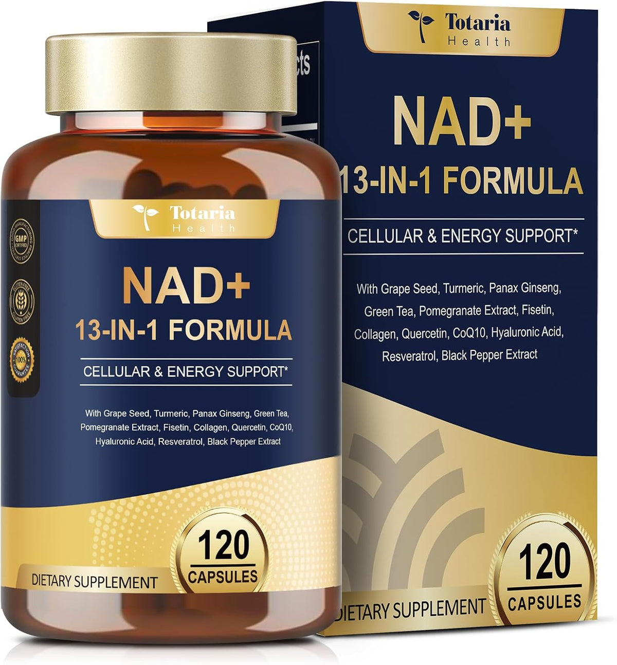 Totaria NAD Supplement for Women & Men with Nicotinamide, Riboside, Resveratrol, Quercetin & Betaine - Increases NAD+ Levels - NAD Plus Supplement to Fight Aging & Ob